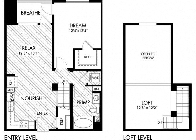 Floor plan for 1 bed, 1 bath, 921 sqft