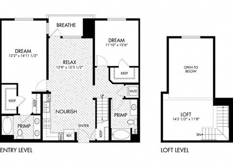 Floor plan for 2 beds, 2 baths, 1280 sqft