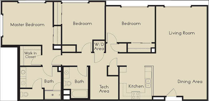 Floor plan for 3 beds, 3 baths, 1585 sqft