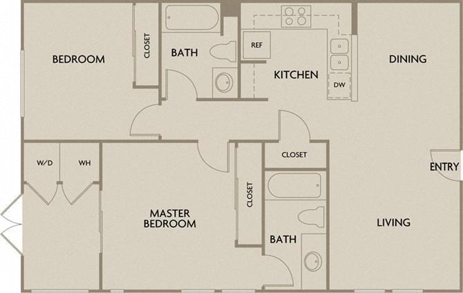 Floor plan for 2 beds, 2 baths, 1063 sqft