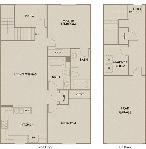 Floor plan for 2 beds, 2 baths, 1265 sqft