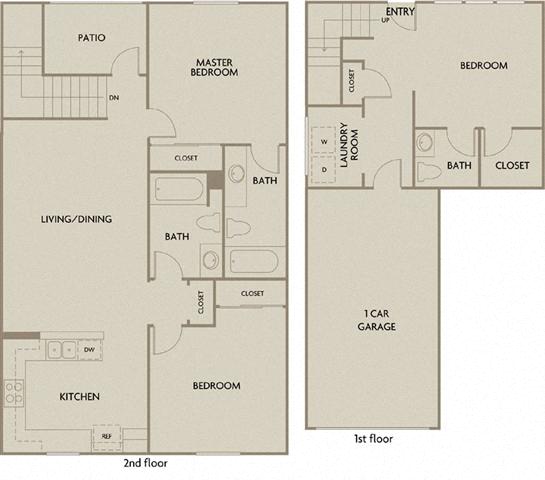 Floor plan for 3 beds, 2.5 baths, 1482 sqft
