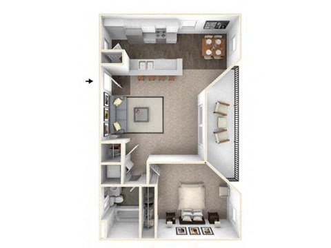 Floor plan for 1 bed, 1 bath, 698 sqft