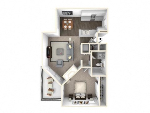 Floor plan for 1 bed, 1 bath, 744 sqft