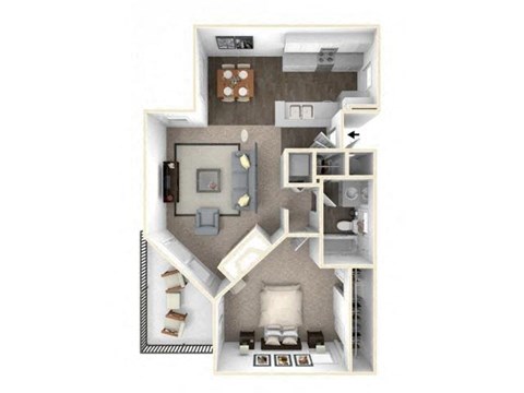 Floor plan for 1 bed, 1 bath, 744 sqft