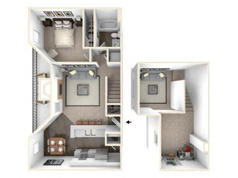 Floor plan for 1 bed, 1 bath, 860 sqft