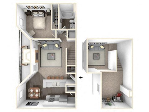 Floor plan for 1 bed, 1 bath, 860 sqft