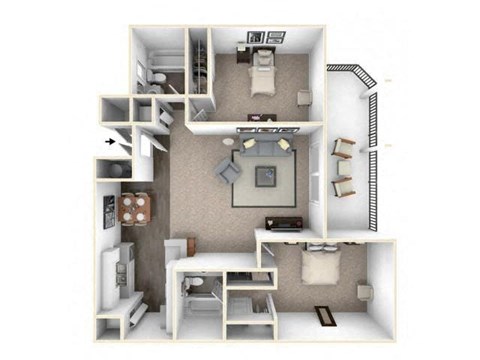 Floor plan for 2 beds, 2 baths, 921 sqft