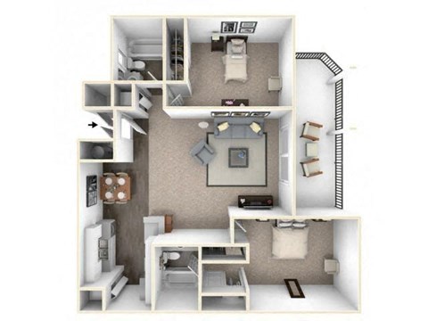 Floor plan for 2 beds, 2 baths, 921 sqft