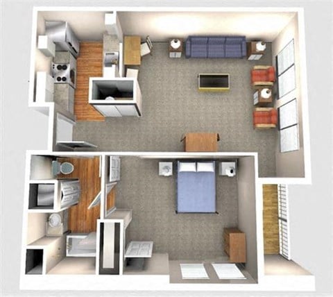 Floor plan for 1 bed, 1 bath, 619 sqft