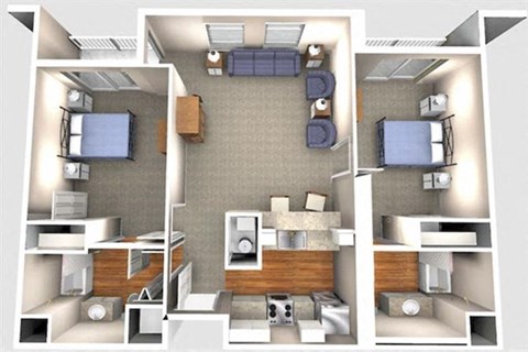 Floor plan for 2 beds, 2 baths, 867 sqft