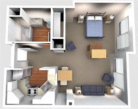 Floor plan for studio, 1 bath, 487 sqft