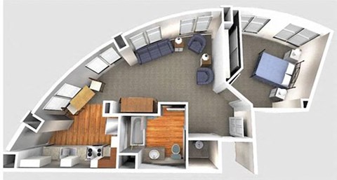 Floor plan for 1 bed, 1 bath, 604 sqft