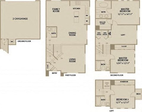 Floor plan for 3 beds, 3.5 baths, 2042 sqft