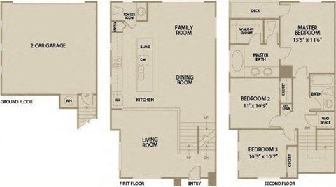 Floor plan for 3 beds, 2.5 baths, 1751 sqft