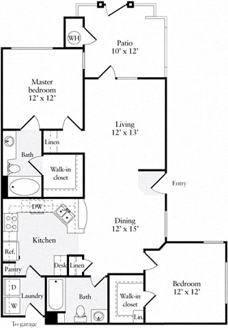 Floor plan for 2 beds, 2 baths, 1003 sqft