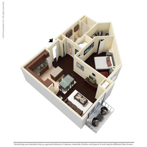 Floor plan for 1 bed, 1 bath, 781 sqft