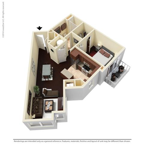 Floor plan for 1 bed, 1 bath, 829 sqft