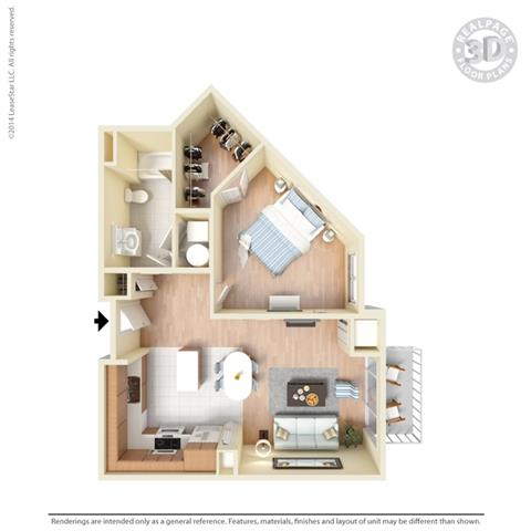 Floor plan for 1 bed, 1 bath, 787 sqft