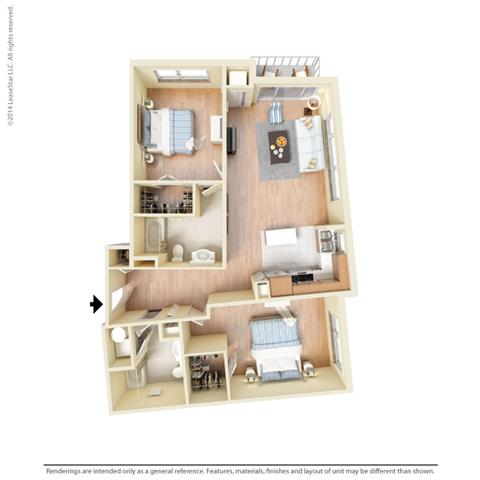 Floor plan for 2 beds, 2 baths, 1239 sqft