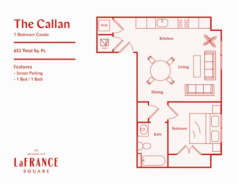 Floor plan for 1 bed, 1 bath, 794 sqft