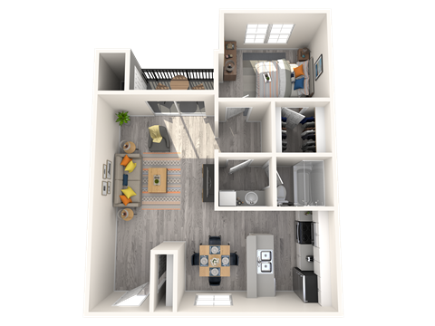 Floor plan for 1 bed, 1 bath, 664 sqft