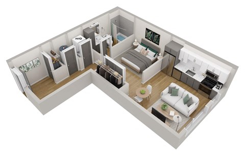 Floor plan for studio, 1 bath, 623 sqft