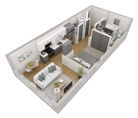 Floor plan for studio, 1 bath, 584 sqft