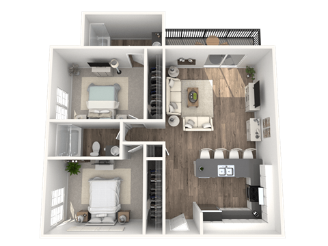 Floor plan for 2 beds, 2 baths, 980 sqft