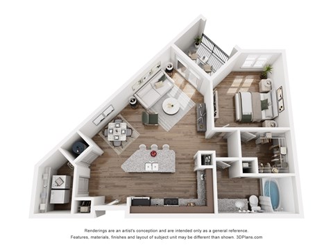 Floor plan for 1 bed, 1 bath, 772 sqft