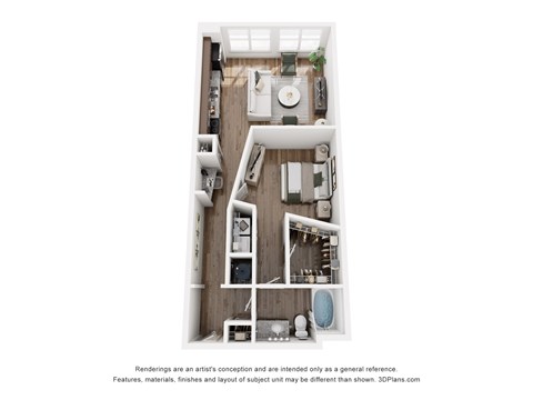 Floor plan for 1 bed, 1 bath, 702 sqft