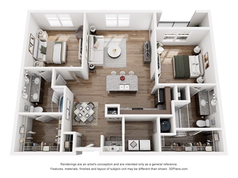 Floor plan for 2 beds, 2 baths, 1160 sqft