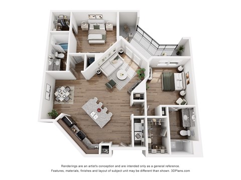 Floor plan for 2 beds, 2 baths, 1126 sqft