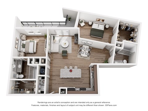 Floor plan for 2 beds, 2 baths, 1194 sqft