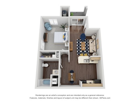Floor plan for 1 bed, 1 bath, 668 sqft