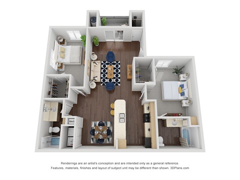 Floor plan for 2 beds, 2 baths, 1058 sqft