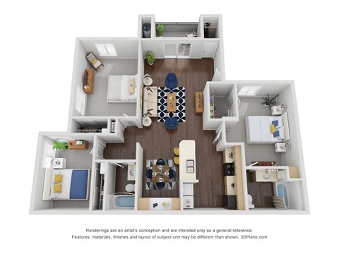 Floor plan for 3 beds, 2 baths, 1174 sqft
