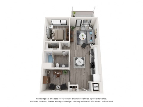 Floor plan for studio, 1 bath, 683 sqft