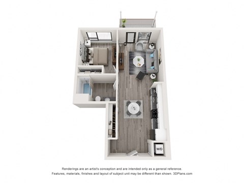 Floor plan for 1 bed, 1 bath, 742 sqft