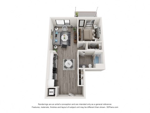 Floor plan for 1 bed, 1 bath, 762 sqft