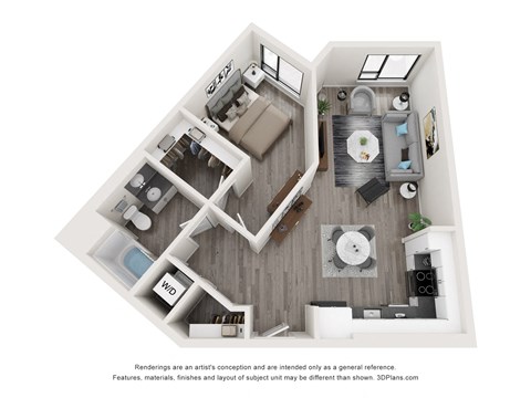 Floor plan for 1 bed, 1 bath, 786 sqft
