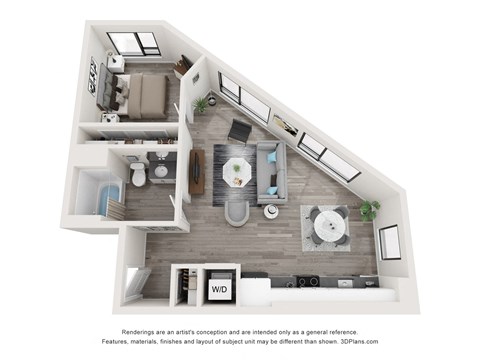 Floor plan for 1 bed, 1 bath, 753 sqft