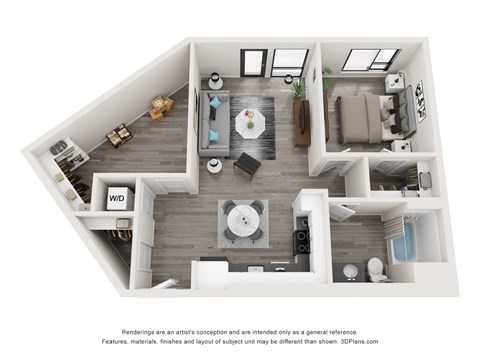 Floor plan for 1 bed, 1 bath, 898 sqft