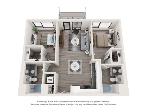 Floor plan for 2 beds, 2 baths, 1011 sqft