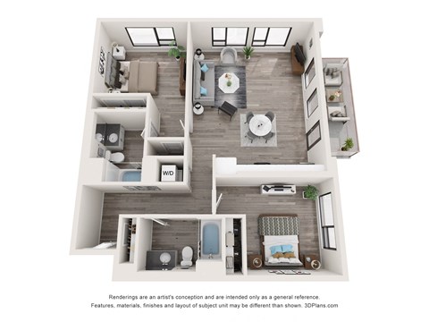Floor plan for 2 beds, 2 baths, 1188 sqft
