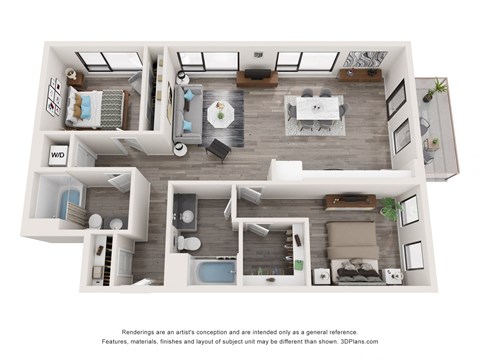 Floor plan for 2 beds, 2 baths, 1188 sqft