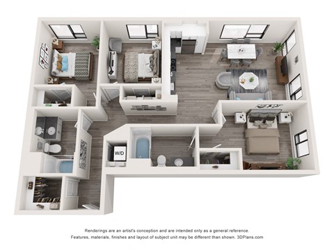 Floor plan for 3 beds, 2 baths, 1320 sqft