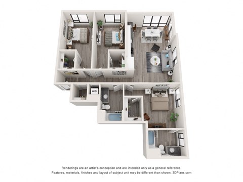 Floor plan for 3 beds, 2 baths, 1470 sqft