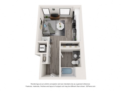 Floor plan for studio, 1 bath, 463 sqft