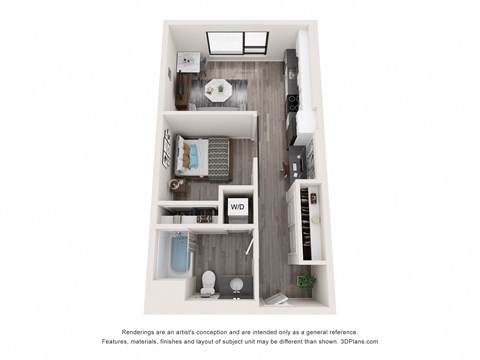 Floor plan for studio, 1 bath, 603 sqft